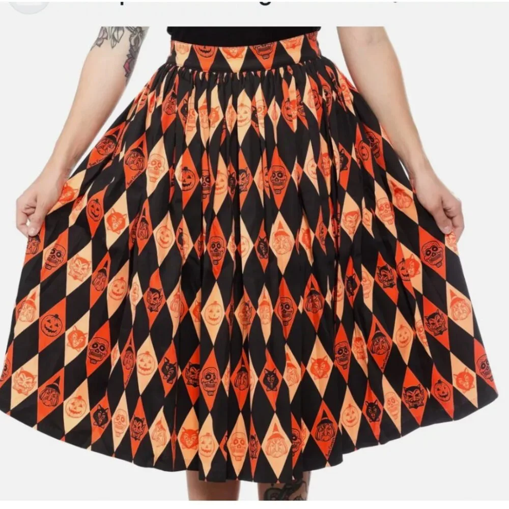 VIXEN BEN COOPER Trick R Treat Swing Skirt Halloween Pleated Retro Whimsigoth - Picture 2 of 16